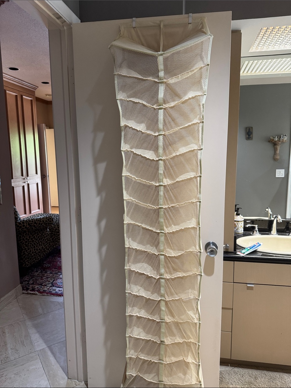 Over-the-Door Beige Mesh Hanging Organizer for Shoes or Storage